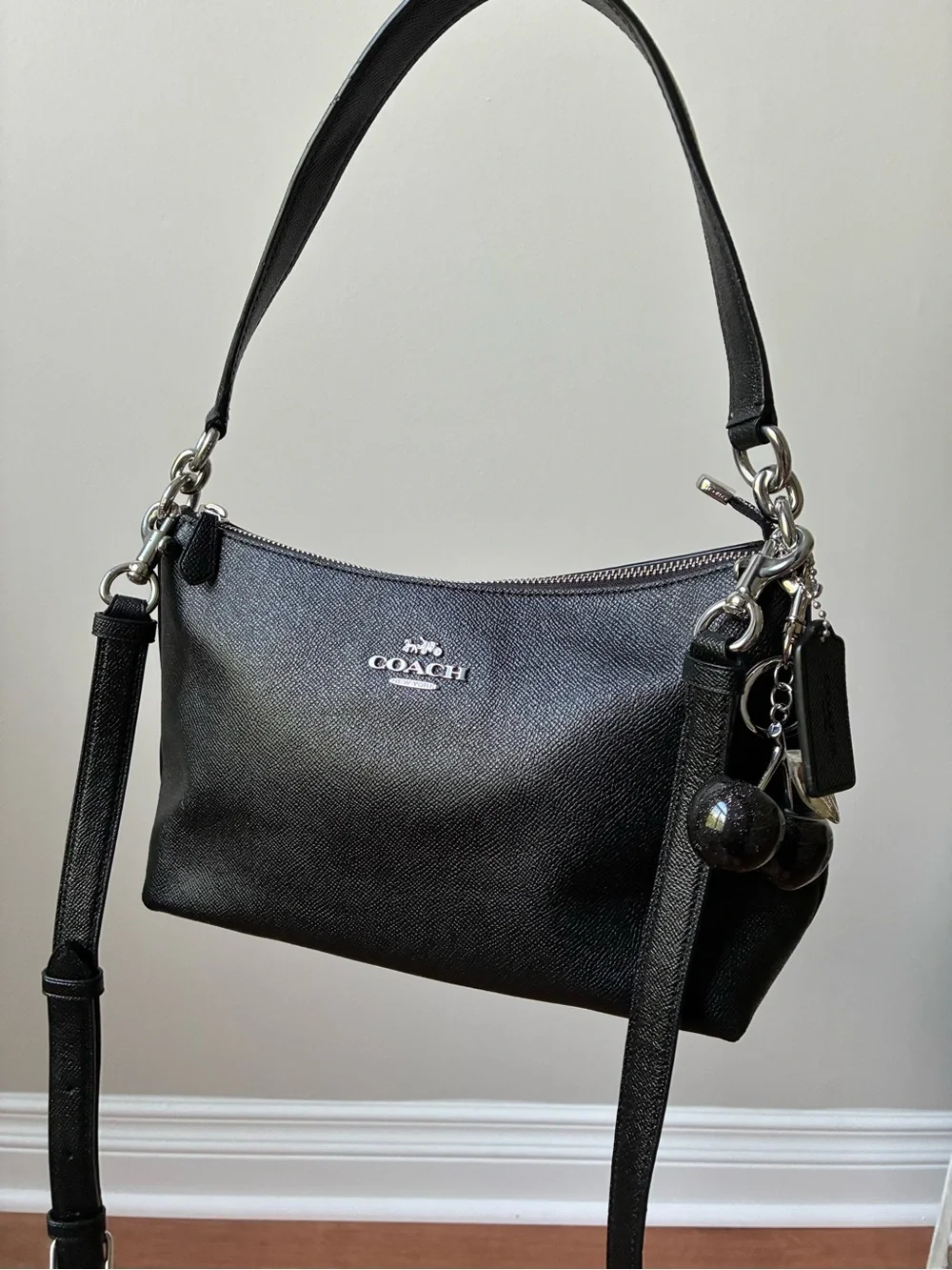 Coach Lewis Leather Crossbody Shoulder Bag, Black / Silver, 80058